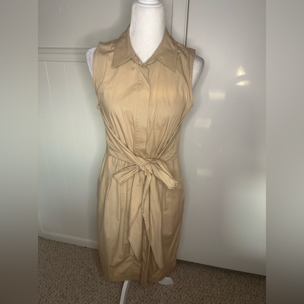Talbots Tan Midi Dress with Tie Waist size M